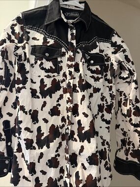 Cow-Print Western Rodeo Button up - Brown & Black